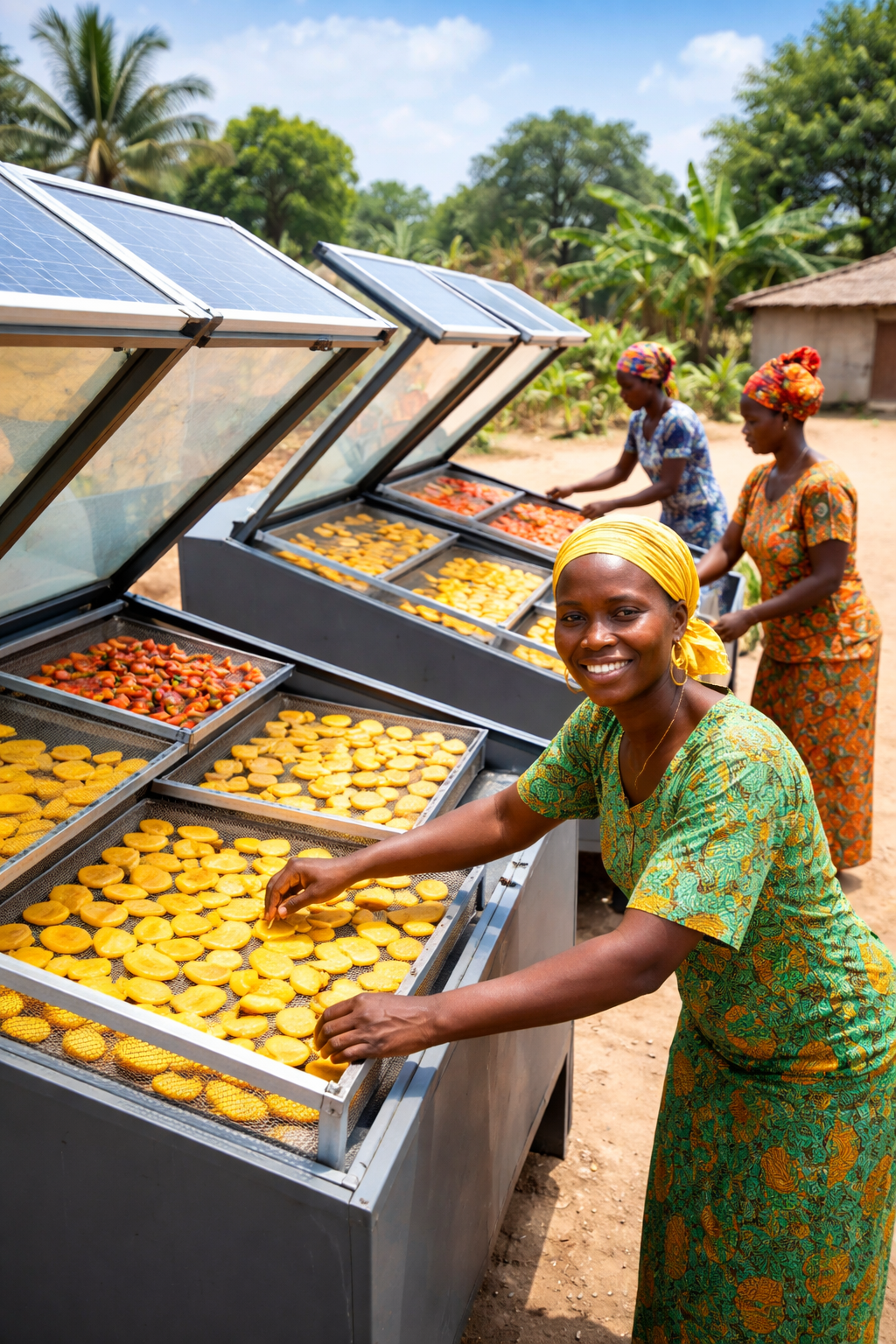 Women operating solar dryer